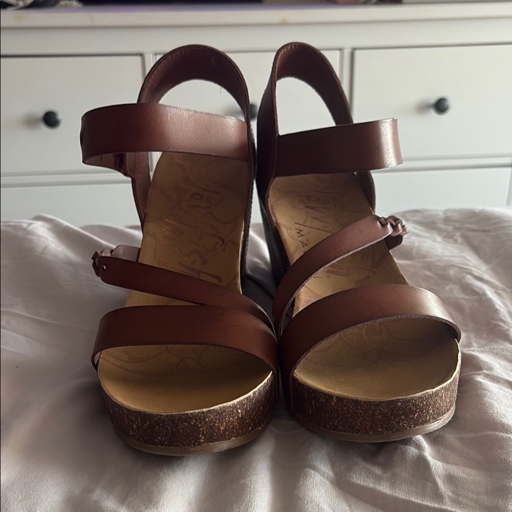 Blowfish Brown Wedge Sandals with Cork Heel size 10